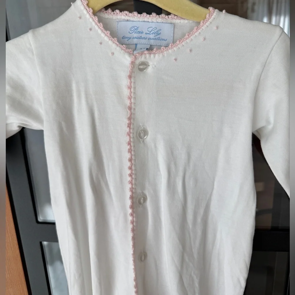 Pixie Lily pima footies embroidered romper coverall cotton french knots snaps